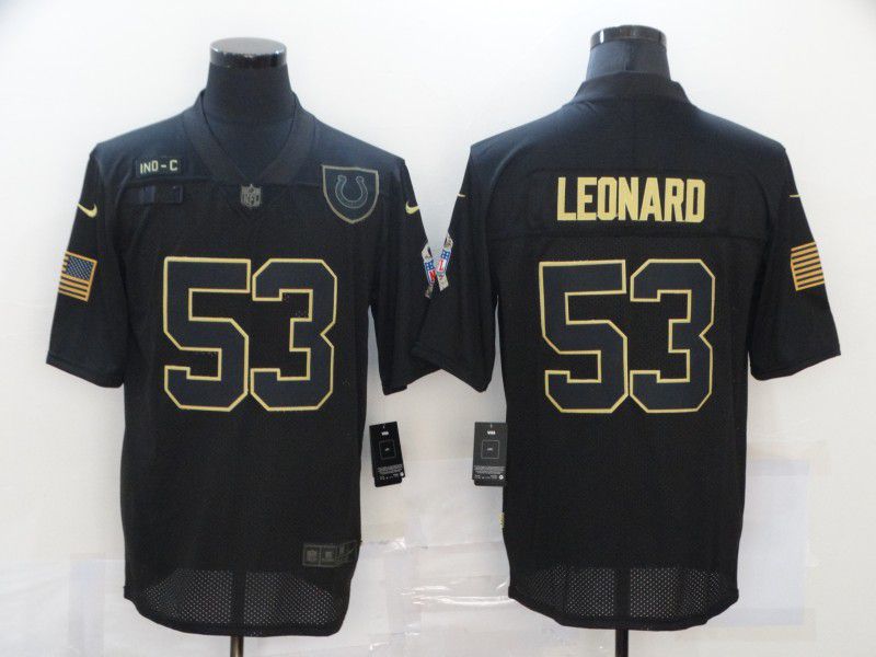 Men Indianapolis Colts #53 Leonard Black gold lettering 2020 Nike NFL Jersey